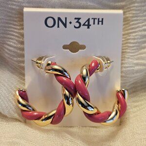 ON 34TH Pink and Gold Twisted Hoop Earrings